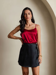 19Momme Silk A Line Wrap Mini Skirt with Tie Waist Design