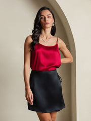 19Momme Silk A Line Wrap Mini Skirt with Tie Waist Design