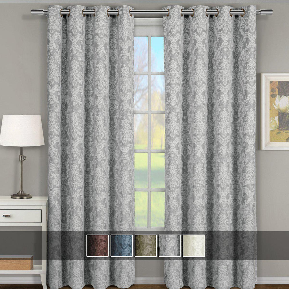 Blair Damask Floral Curtains Jacquard Drapes Grommet Top Panels (Set of 2)