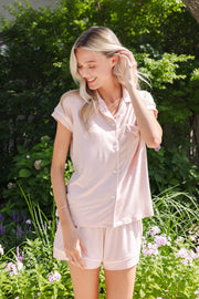 Women’s Short Sleeve Pajama Set in Blush with Cloud Trim