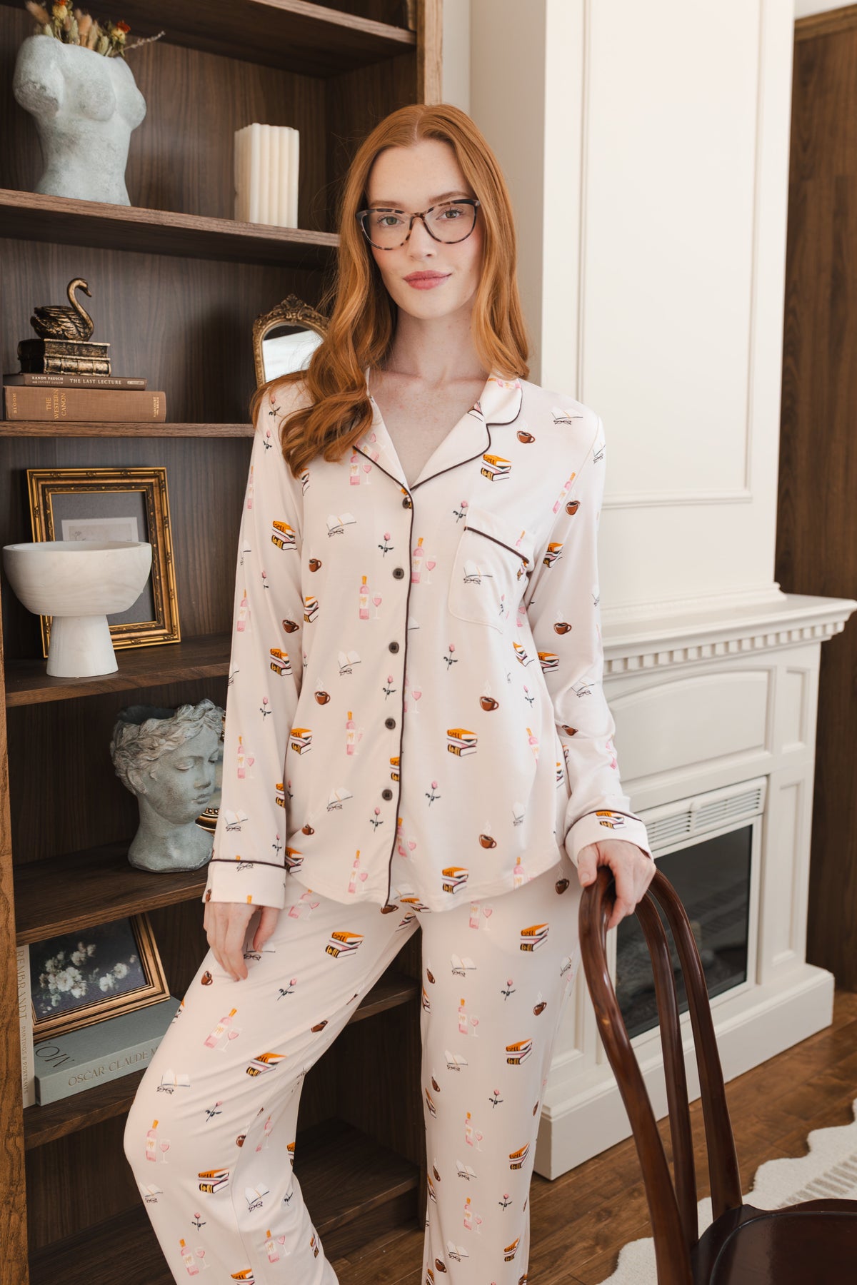 Long-Sleeved Women's Pajama Set in Book Club