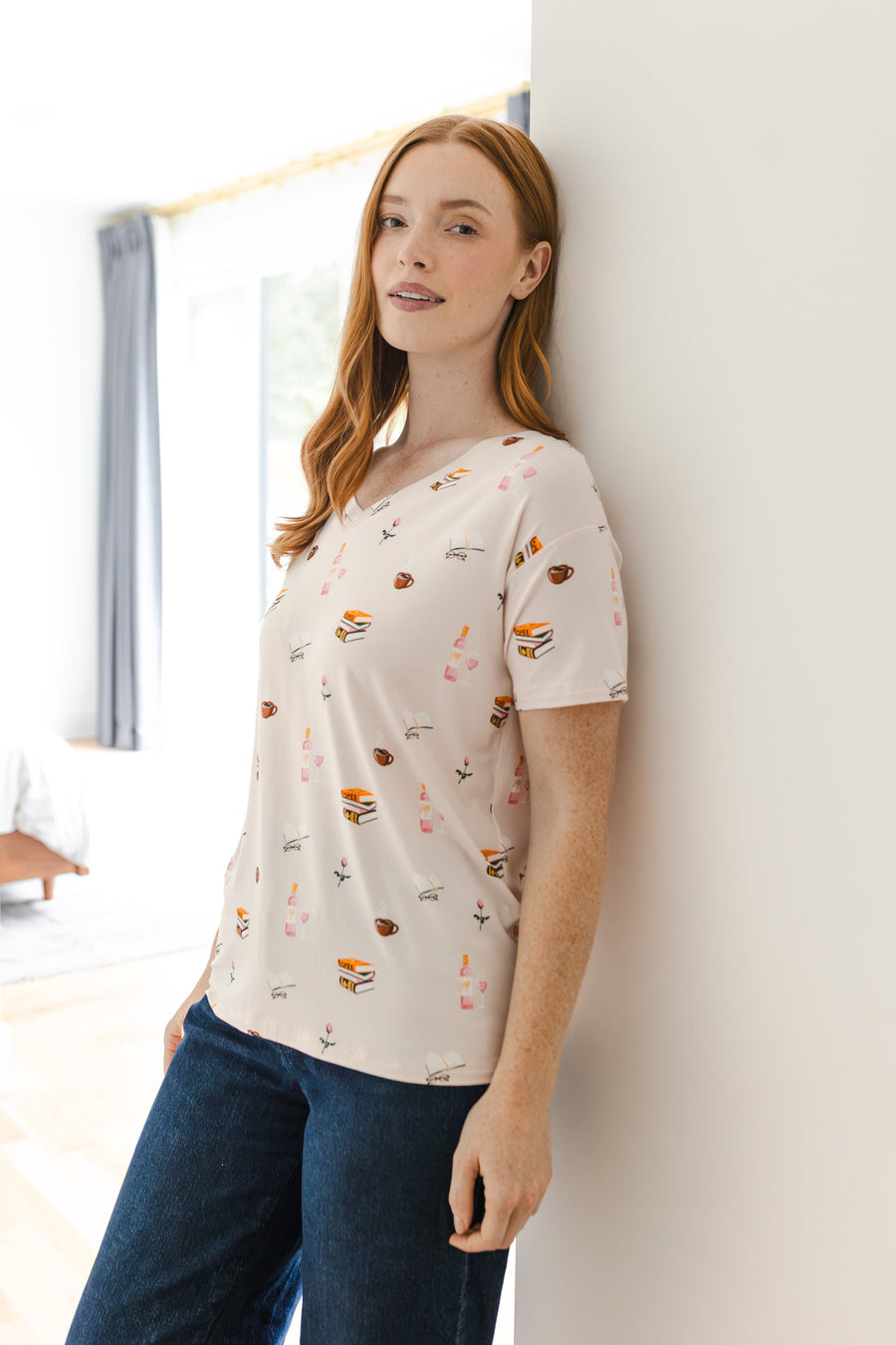 Women's Oversized V-Neck Tee in Book Club