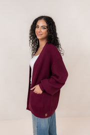 Chunky Knit Women's Oversized Cardigan in Burgundy