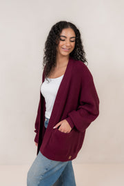 Chunky Knit Women's Oversized Cardigan in Burgundy