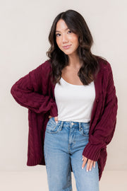 Cable Knit Cardigan in Burgundy