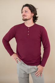 Men's Long Sleeve Henley Top in Burgundy