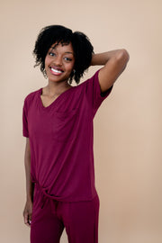 Women's Oversized V-Neck Tee in Burgundy