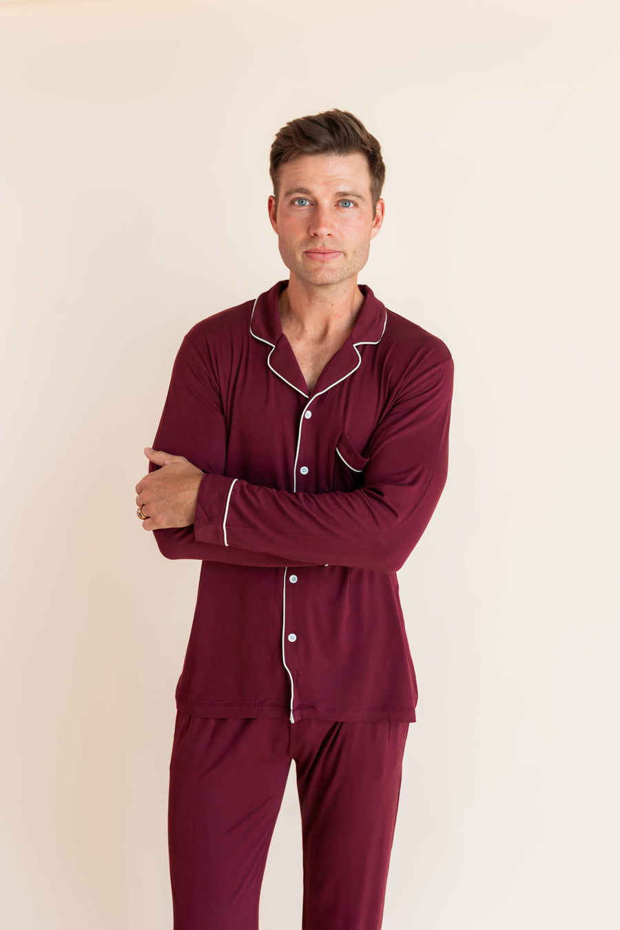 Men's Long Sleeve Pajama Set in Burgundy