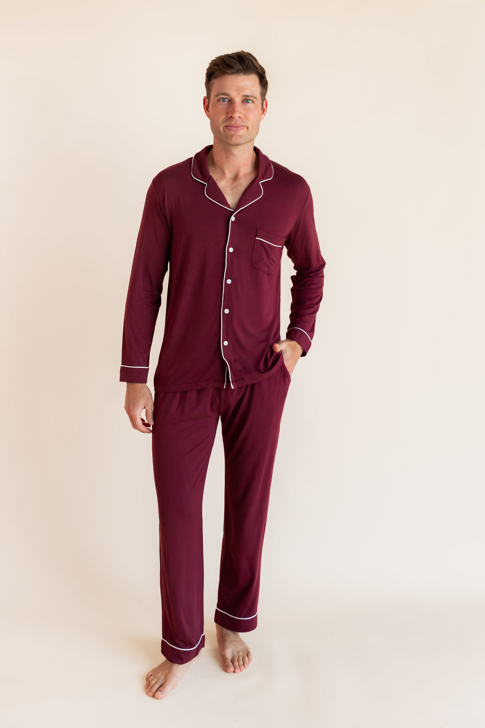 Men's Long Sleeve Pajama Set in Burgundy
