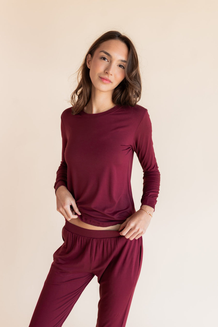 Women's Jogger Pajama Set in Burgundy