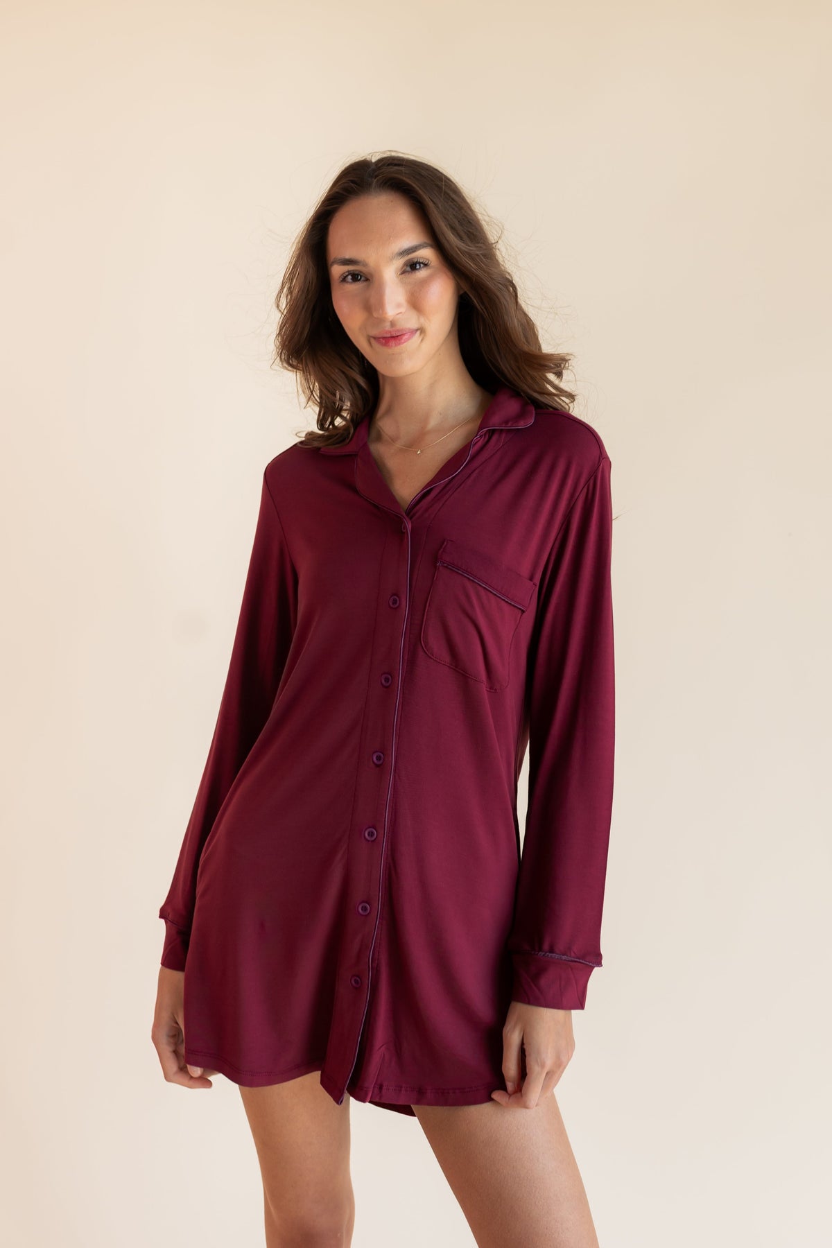Long Sleeve Women’s Nightshirt in Burgundy