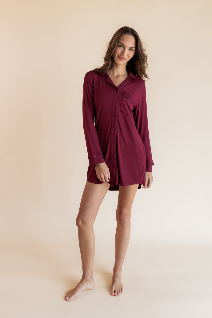 Long Sleeve Women’s Nightshirt in Burgundy