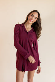 Long Sleeve Women’s Nightshirt in Burgundy