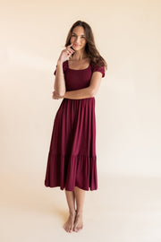 Women’s Smocked Dress in Burgundy