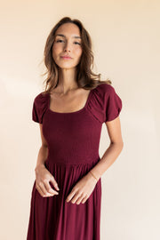 Women’s Smocked Dress in Burgundy