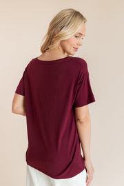 Women's Oversized V-Neck Tee in Burgundy