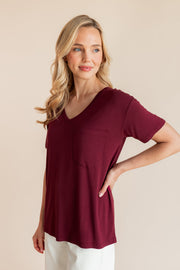 Women's Oversized V-Neck Tee in Burgundy
