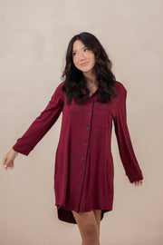 Long Sleeve Women’s Nightshirt in Burgundy