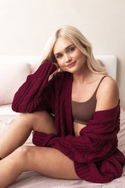Cable Knit Cardigan in Burgundy