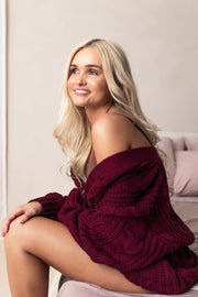 Cable Knit Cardigan in Burgundy