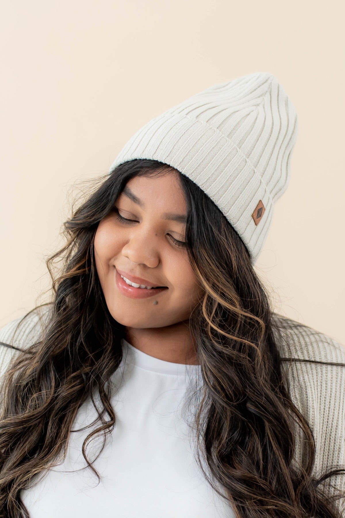 Chunky Knit Ribbed Beanie in Oat