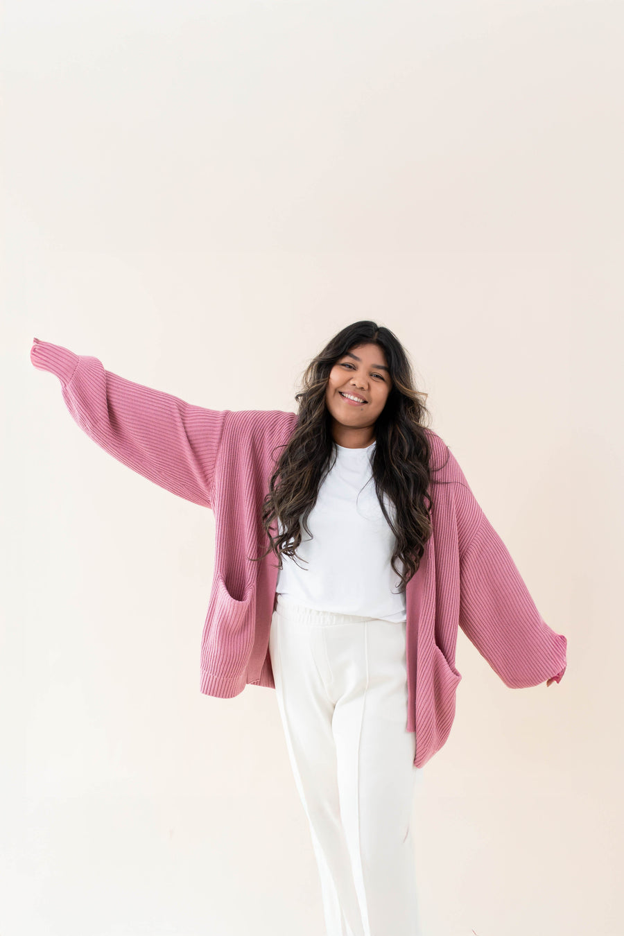 Chunky Knit Women's Oversized Cardigan in Apple Blossom