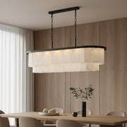 Contemporary Alabaster Oval Marble Chain Island Light