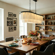 Contemporary Alabaster Oval Marble Chain Island Light
