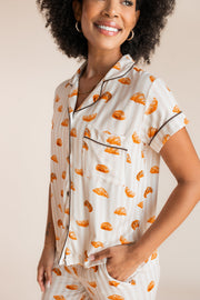 Women's Short Sleeve Cropped Pajama Set in Croissant