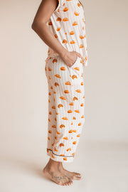 Women's Short Sleeve Cropped Pajama Set in Croissant