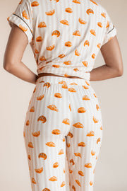Women's Short Sleeve Cropped Pajama Set in Croissant