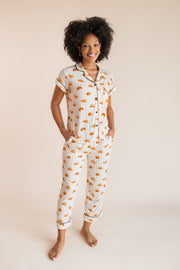 Women's Short Sleeve Cropped Pajama Set in Croissant