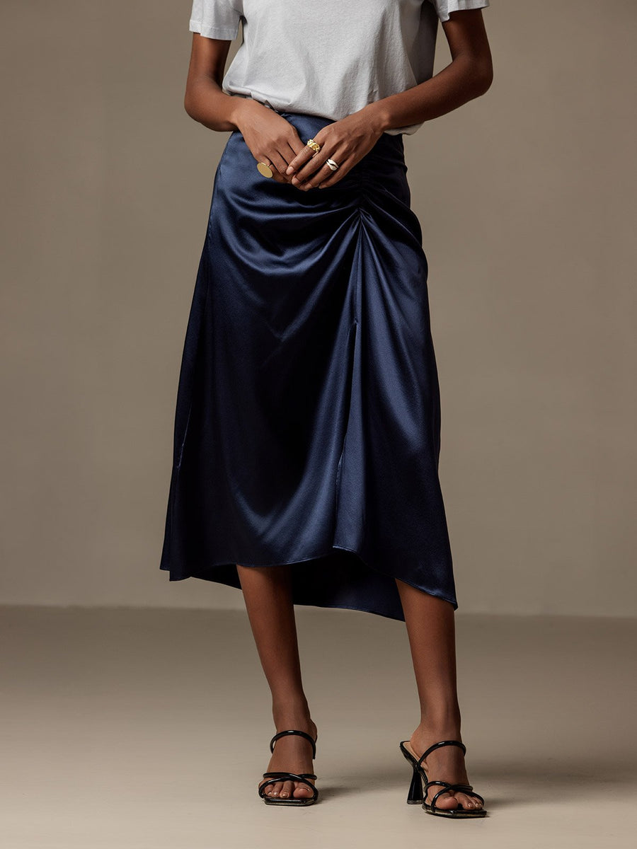 Clearance - Silk Pleated High Slit Skirt