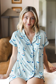 Women's Short Sleeve Pajama Set in Dew Mahjong