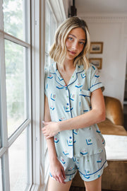Women's Short Sleeve Pajama Set in Dew Mahjong