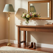 Elegant Green Pleated Shade and Gold Floor Lamp