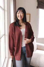 Chunky Knit Women's Waffle Cardigan In Ember