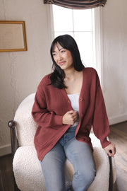 Chunky Knit Women's Waffle Cardigan In Ember