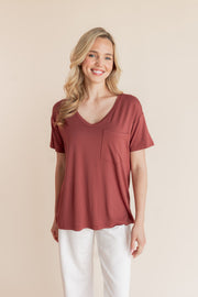 Women's Oversized V-Neck Tee in Ember