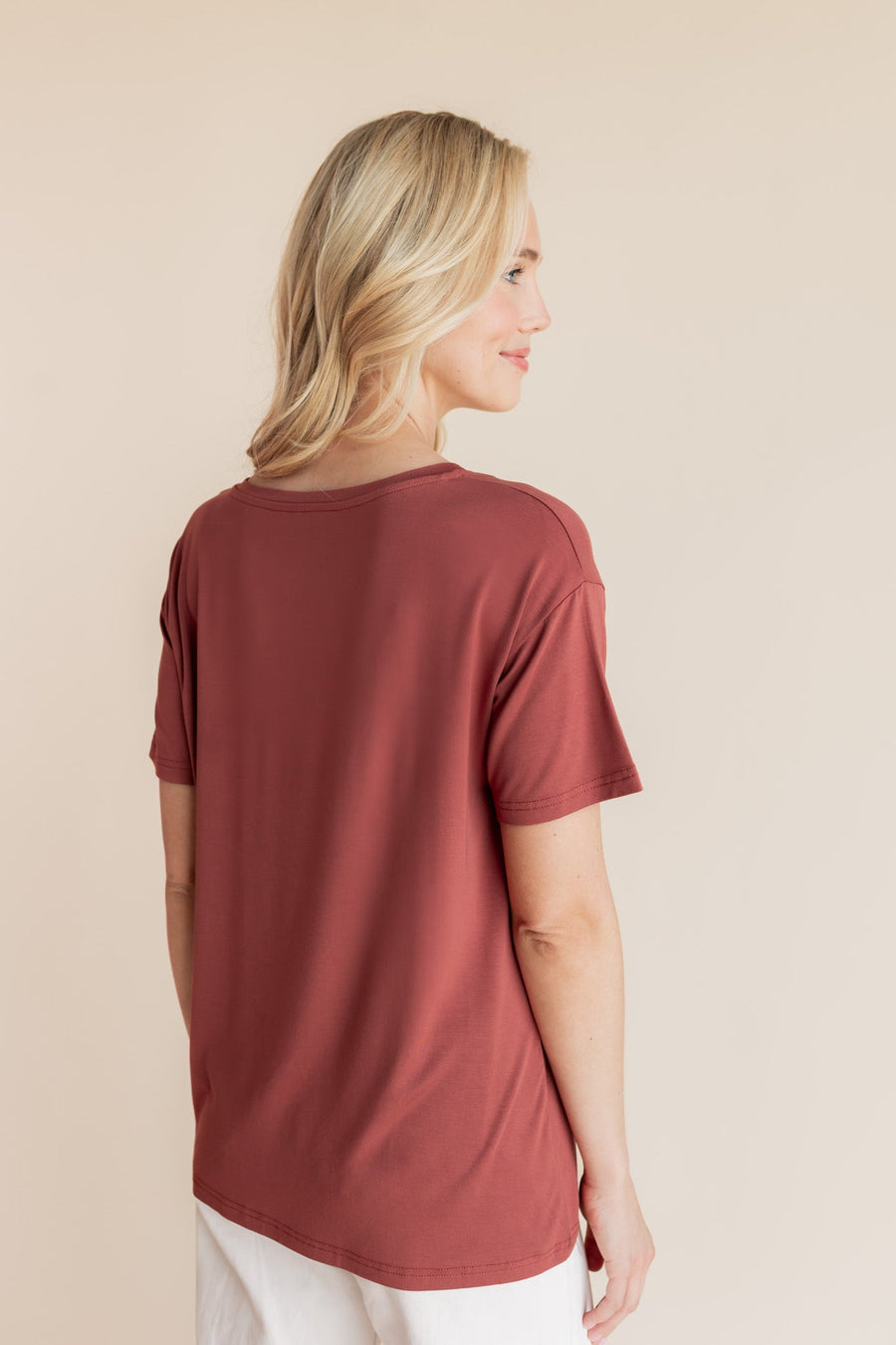 Women's Oversized V-Neck Tee in Ember