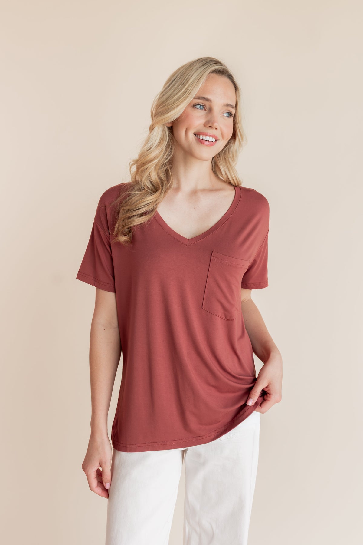 Women's Oversized V-Neck Tee in Ember