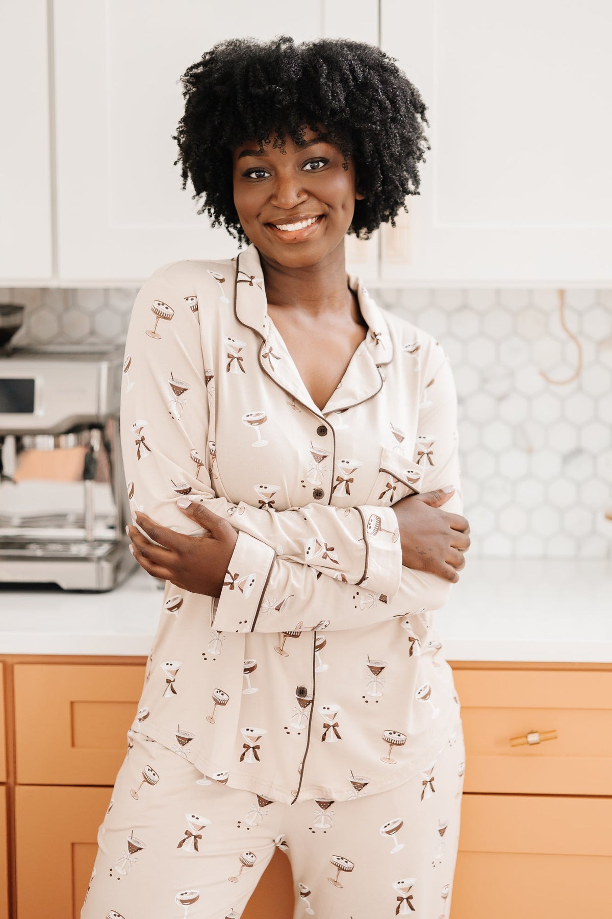 Long-Sleeved Women's Pajama Set in Espresso Martini