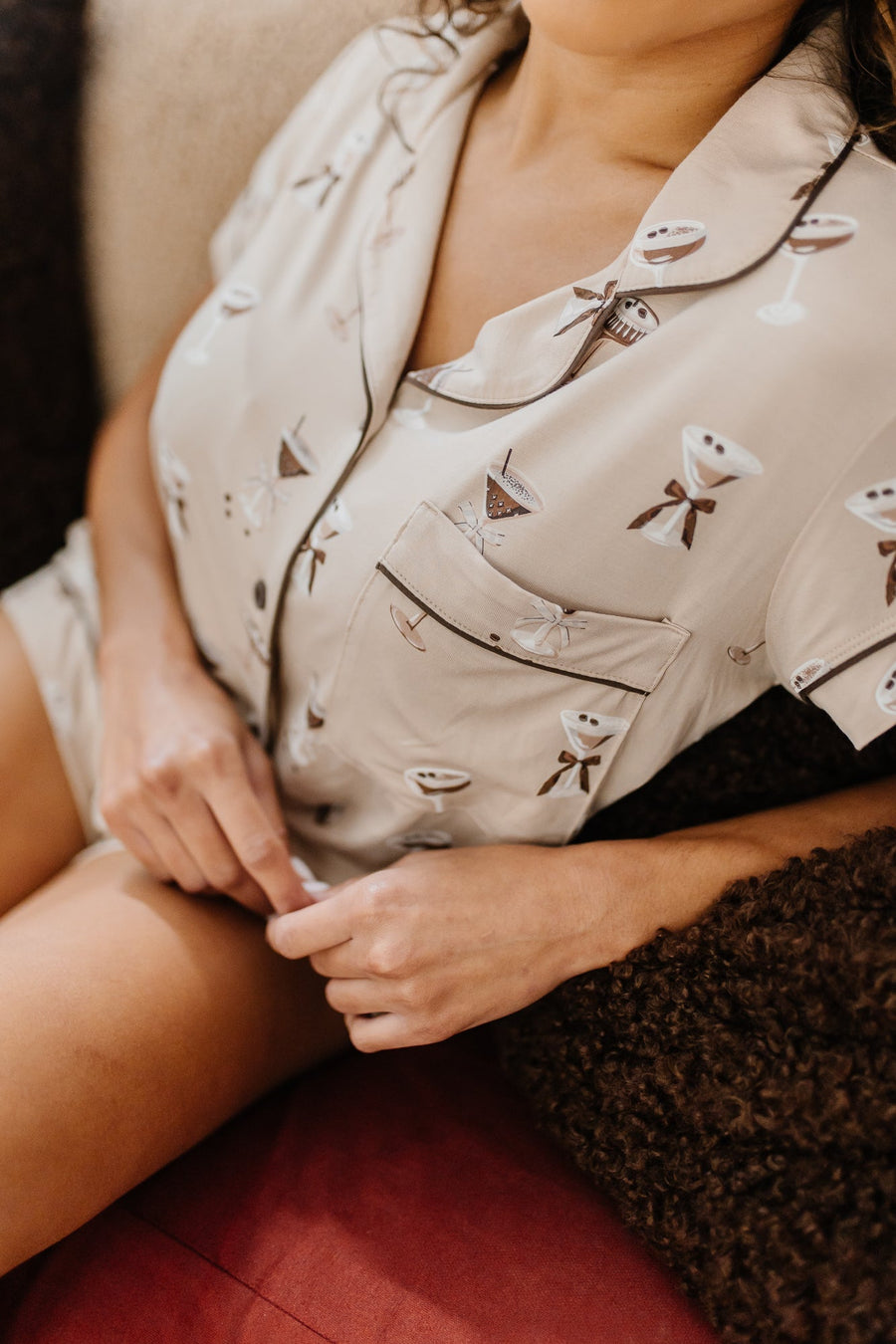 Women's Short Sleeve Pajama Set in Espresso Martini