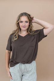 Women's Oversized V-Neck Tee in Espresso