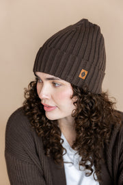 Chunky Knit Adult Ribbed Beanie in Espresso
