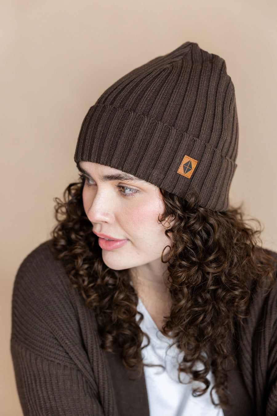 Chunky Knit Adult Ribbed Beanie in Espresso