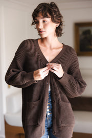 Chunky Knit Women's Waffle Cardigan In Espresso