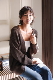 Chunky Knit Women's Waffle Cardigan In Espresso