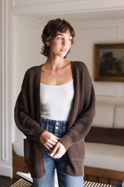 Chunky Knit Women's Waffle Cardigan In Espresso