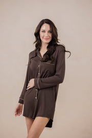 Long Sleeve Women’s Nightshirt in Espresso
